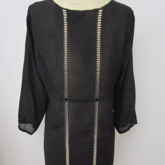 Eyelet Embroidery Shift Dress Arts Craft Black Rayon - Picture 10 of 10